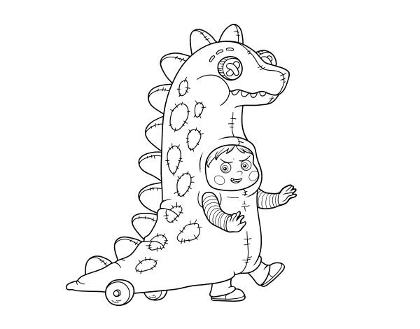 Dibujo de Niño disfrazado de dinosaurio para Colorear 