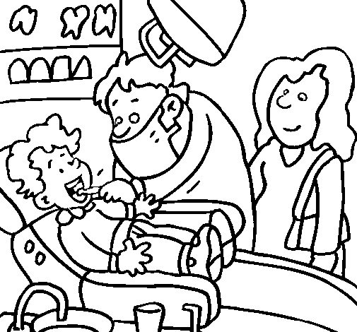 Dibujo de Niño en el dentista para Colorear
