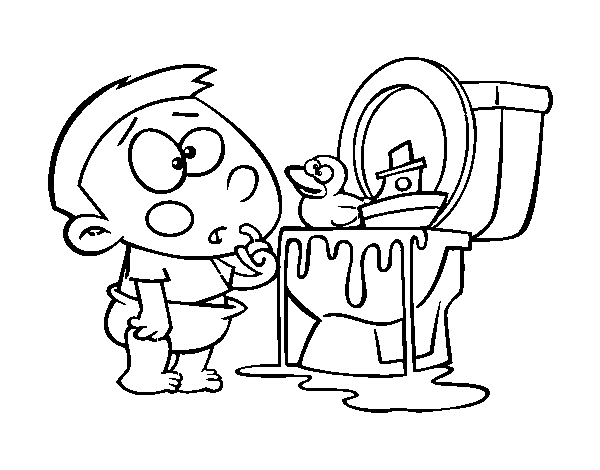 Dibujo de Niño en el váter para Colorear