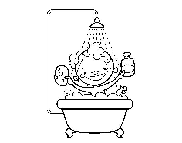 Dibujo de Niño en la ducha para Colorear