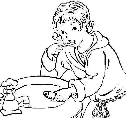 Dibujo de Niño lavándose los dientes para Colorear