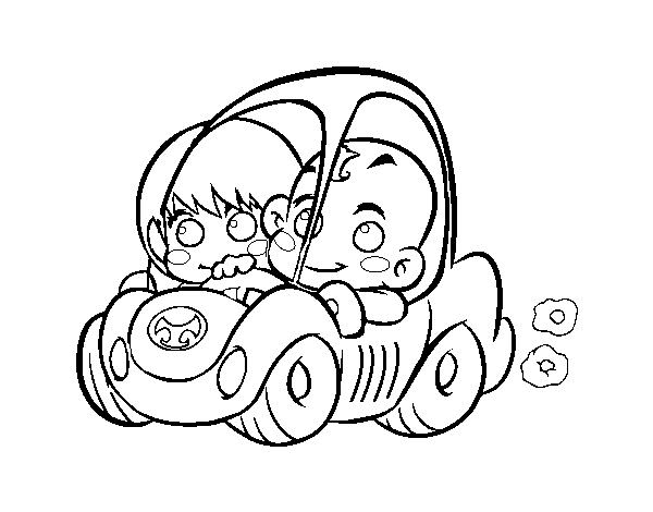 Dibujo de Niños conduciendo para Colorear