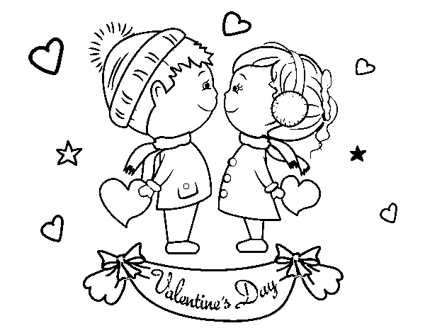 Dibujo de Niños de San Valentín para Colorear