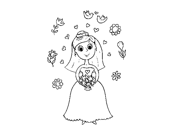 Dibujo de Novia con flores para Colorear