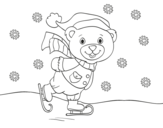 Dibujo de Osito patinando navideño para colorear