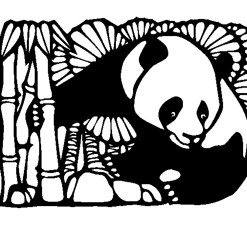 Dibujo de Oso panda y bambú para Colorear