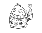 Dibujo de Pajarito tomando un té para colorear