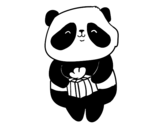 Dibujo de Panda con regalo para colorear