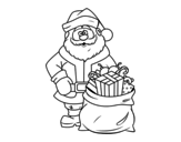 Dibujo de Papá Noel con bolsa de regalos para colorear