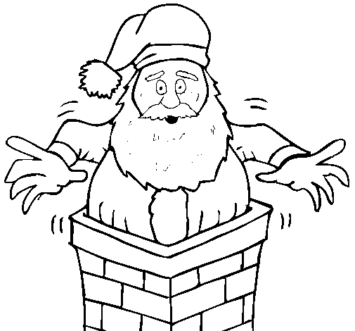 Dibujo de Papa Noel en la chimenea para Colorear
