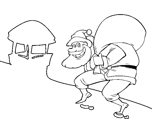 Dibujo de Papá Noel y chimenea para Colorear