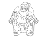 Dibujo de Papá Noel y niño en Navidad para colorear