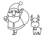Dibujo de Papá Noel y un reno para colorear