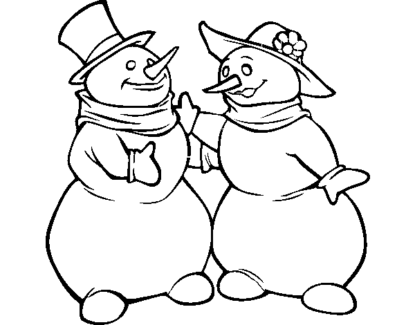 Dibujo de Pareja de muñecos de nieve para Colorear
