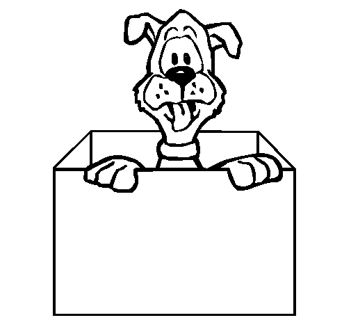 Dibujo de Perro dentro de caja para Colorear 