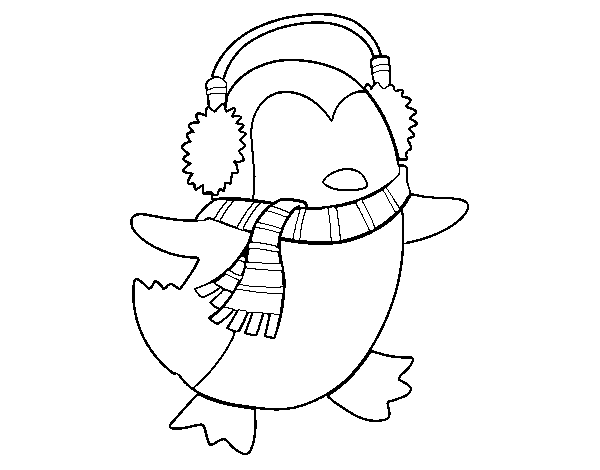 Dibujo de Pingüino con bufanda para Colorear
