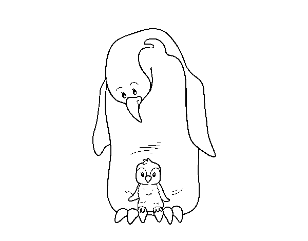 Dibujo de Pingüino con su cría para Colorear