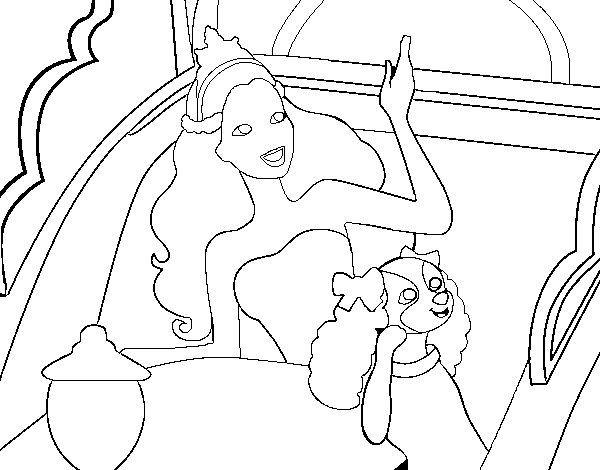 Dibujo de Princesa cantante y su perrita para Colorear