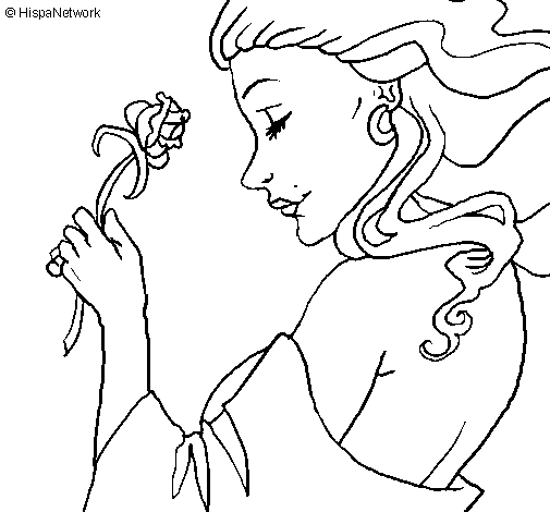 Dibujo de Princesa con una rosa para Colorear