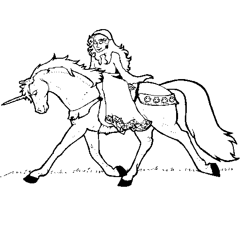 Dibujo de Princesa en unicornio para Colorear