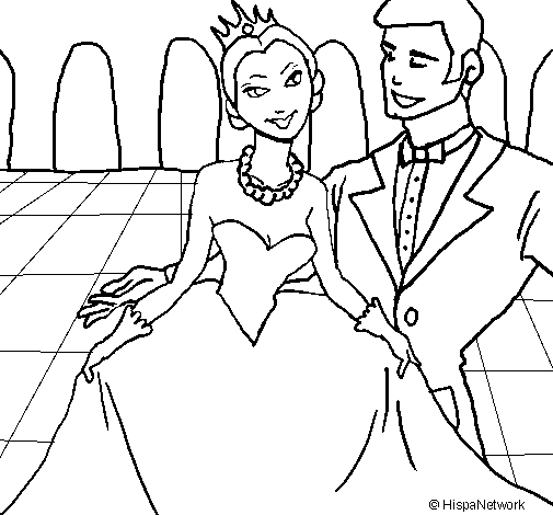 Dibujo de Princesa y príncipe en el baile para Colorear