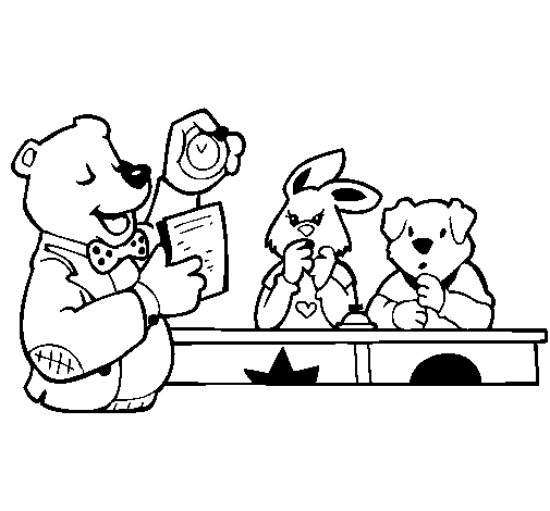 Dibujo de Profesor oso y sus alumnos para Colorear