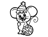 Dibujo de Ratón con Gorro de Navidad para colorear
