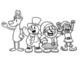 Dibujo de Santa Claus y sus amigos para colorear