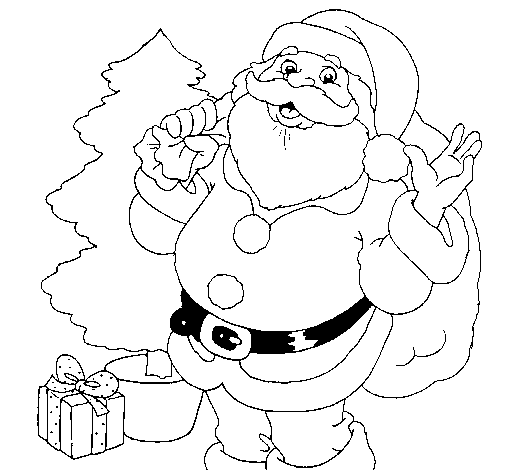Dibujo de Santa Claus y un árbol de navidad para Colorear