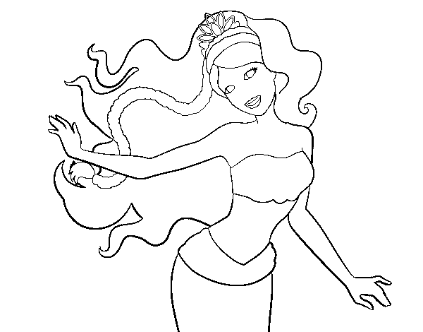 Dibujo de Sirena con corona para Colorear