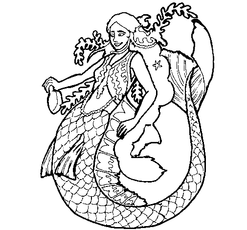 Dibujo de Sirena con larga melena para Colorear