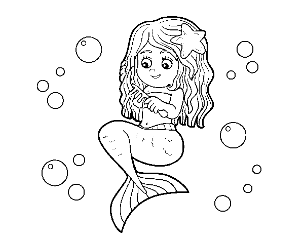 Dibujo de Sirena peinándose para Colorear