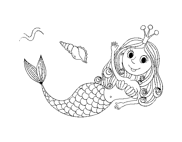 Dibujo de Sirena saludando para Colorear