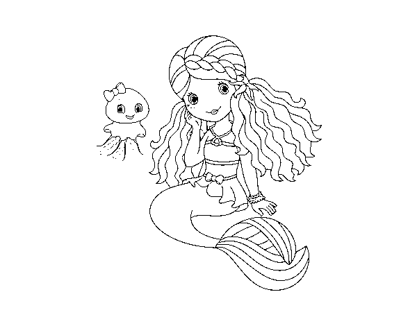 Dibujo de Sirena y medusa para Colorear