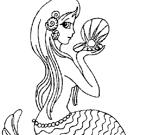 Dibujo de Sirena y perla para Colorear