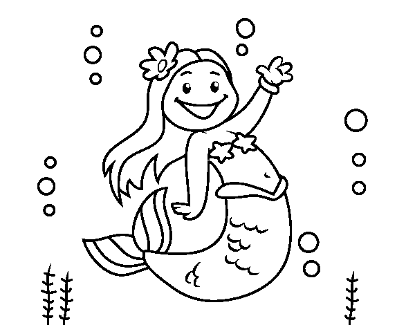Dibujo de Sirenita saludando para Colorear
