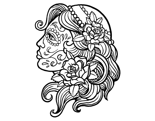 Dibujo de Tatuaje de Catrina para Colorear 