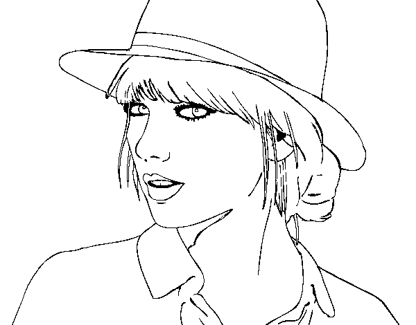 Dibujo de Taylor Swift con sombrero para Colorear