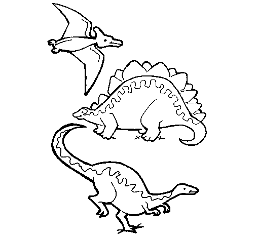 Dibujo de Tres clases de dinosaurios para Colorear