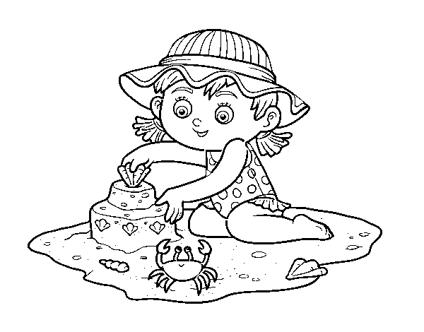Dibujo de Una niña jugando en la playa para Colorear 