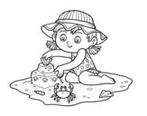 Dibujo de Una niña jugando en la playa para colorear
