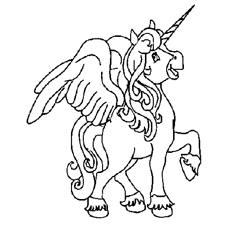 Dibujo de Unicornio con alas para Colorear