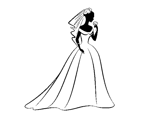 Dibujo de Vestido de boda y velo para Colorear